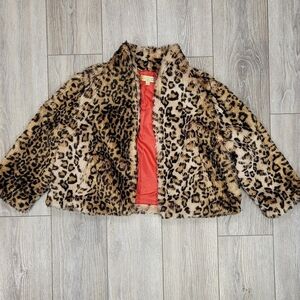 Princess Vera Wang Sie XL 14 Faux Fur Leopard Jacket Teddy Coat Cheetah Print